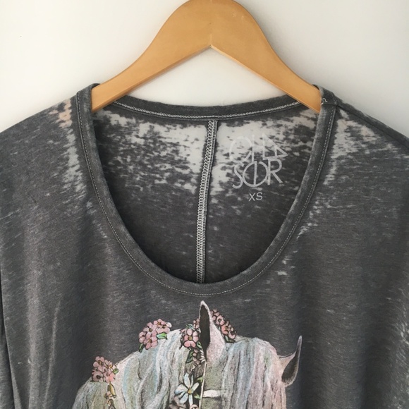 Chaser Horse Print Gray Burnout Long Sleeve Tee - Picture 2 of 8